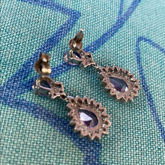 Sterling Silver 925 Purple and Clear Stone Dangle Earrings - Picture 16 of 16